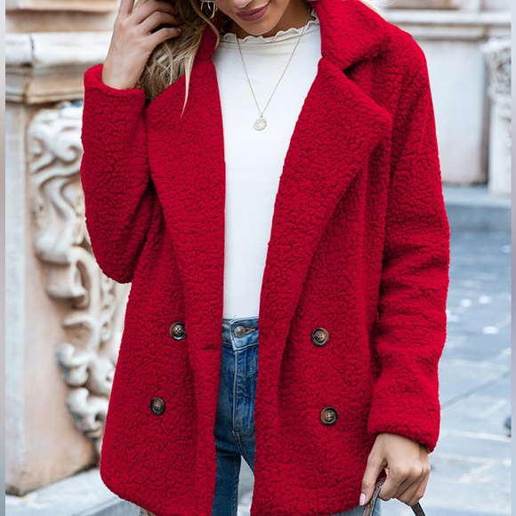 Sherpa Fusion Double-Breasted Coat - Red - Picture 2 of 5